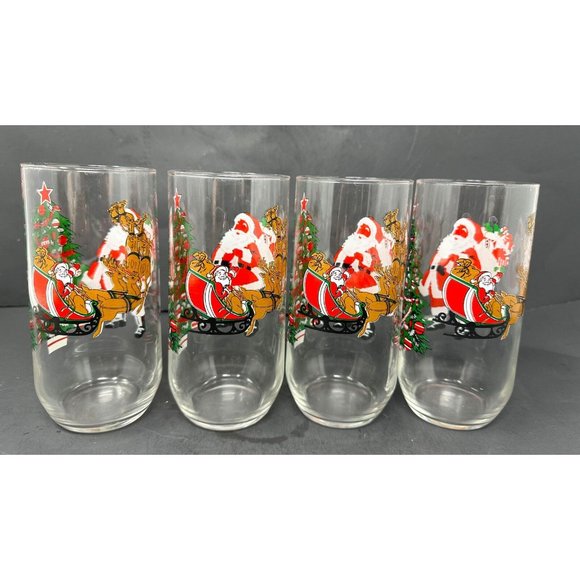(4) LUMINARC DURAND Santa Cooler Tumbler Glasses 16 oz Christmas Tree Reindeer - Picture 4 of 10